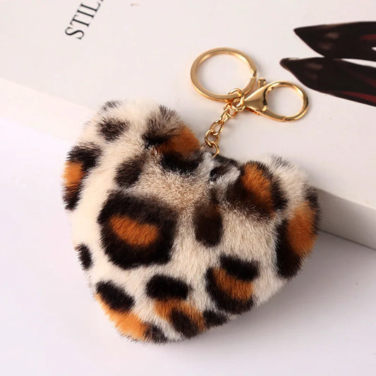 Lucy Leopard Pompom Heart Keychain - 2 Colours Available!